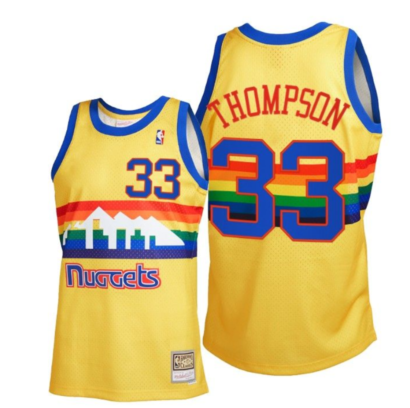 Men Denver Nuggets #33 David Thompson  Gold 2021 Reload 2.0 Throwback Jersey